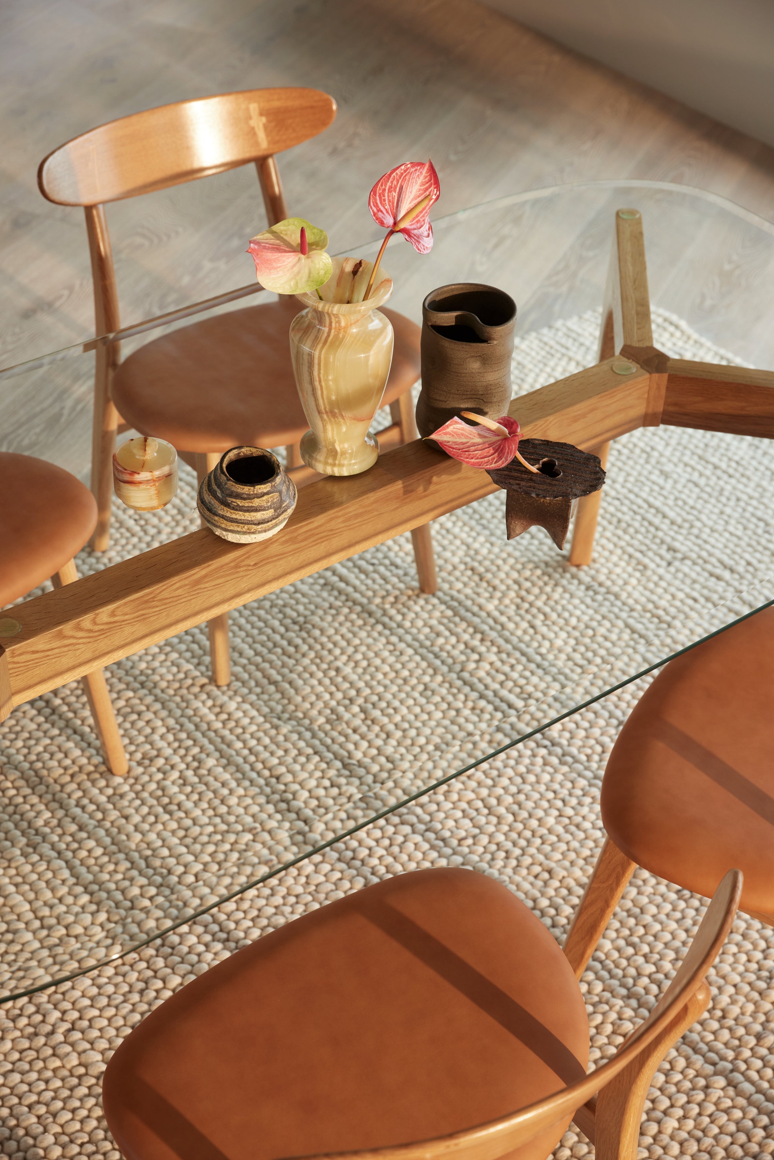 Hilda Solid Wood Dining Table - Glass + Solid Oak