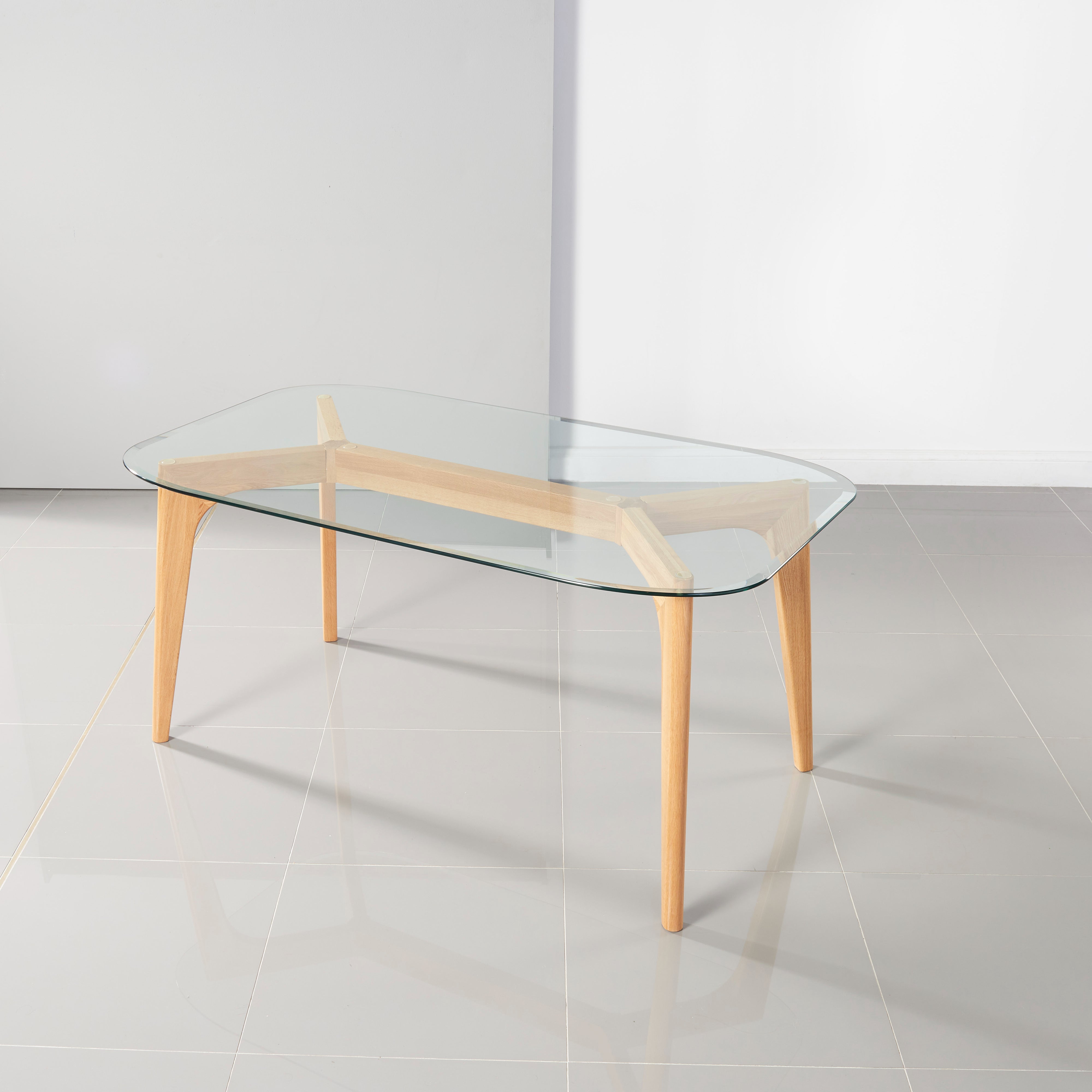 Hilda Solid Wood Dining Table - Glass + Solid Oak