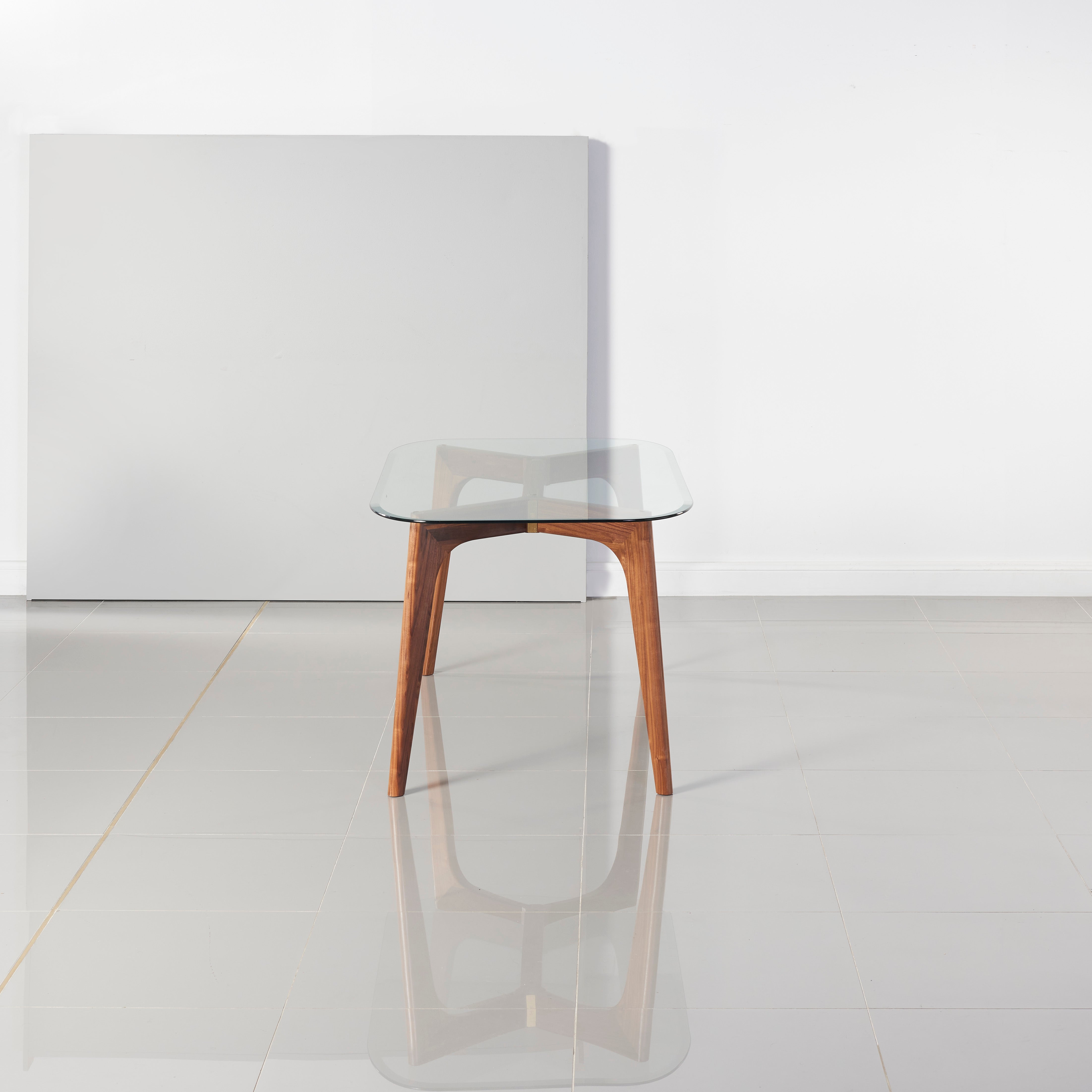 Hilda Solid Wood Dining Table - Glass + Solid Walnut