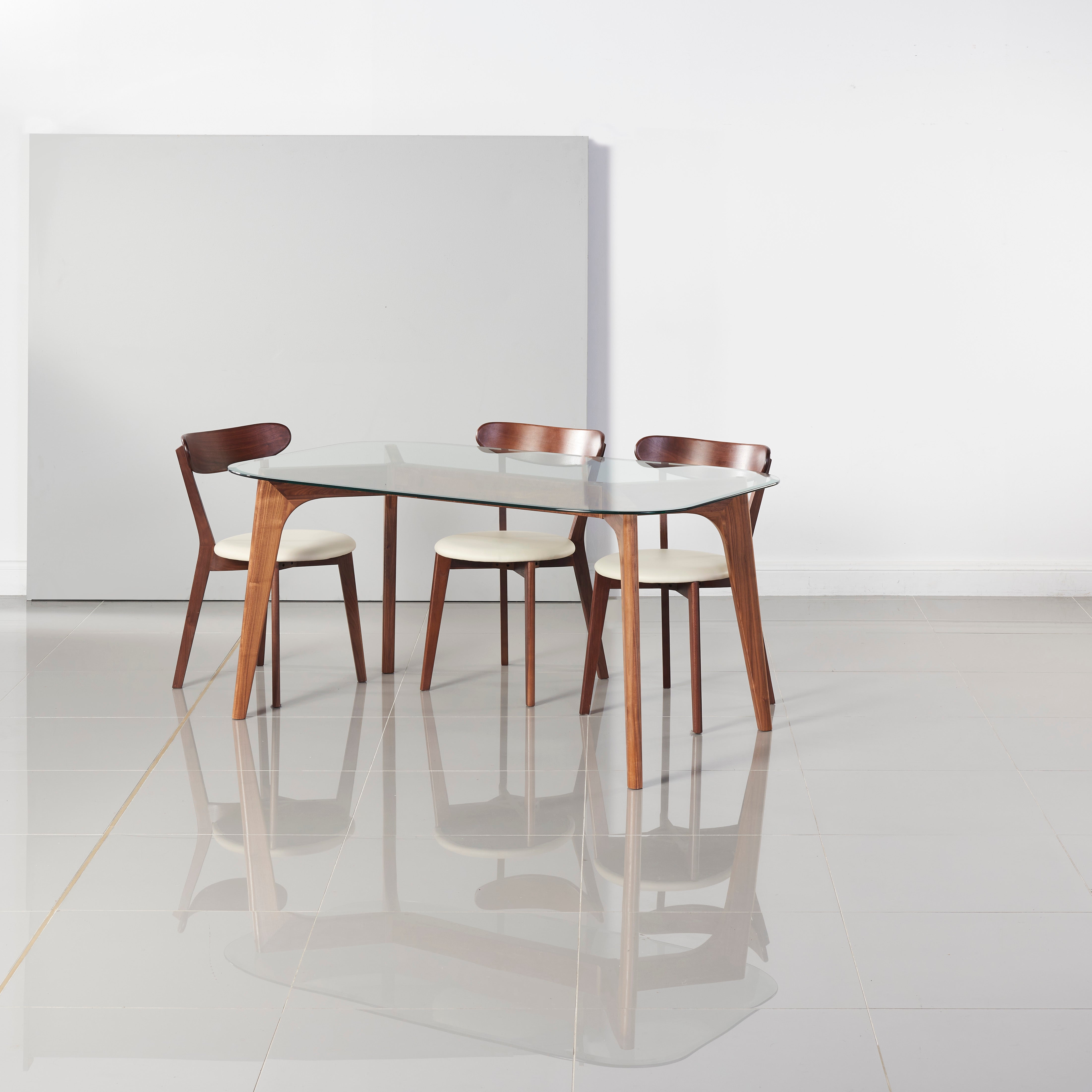 Hilda Solid Wood Dining Table - Glass + Solid Walnut