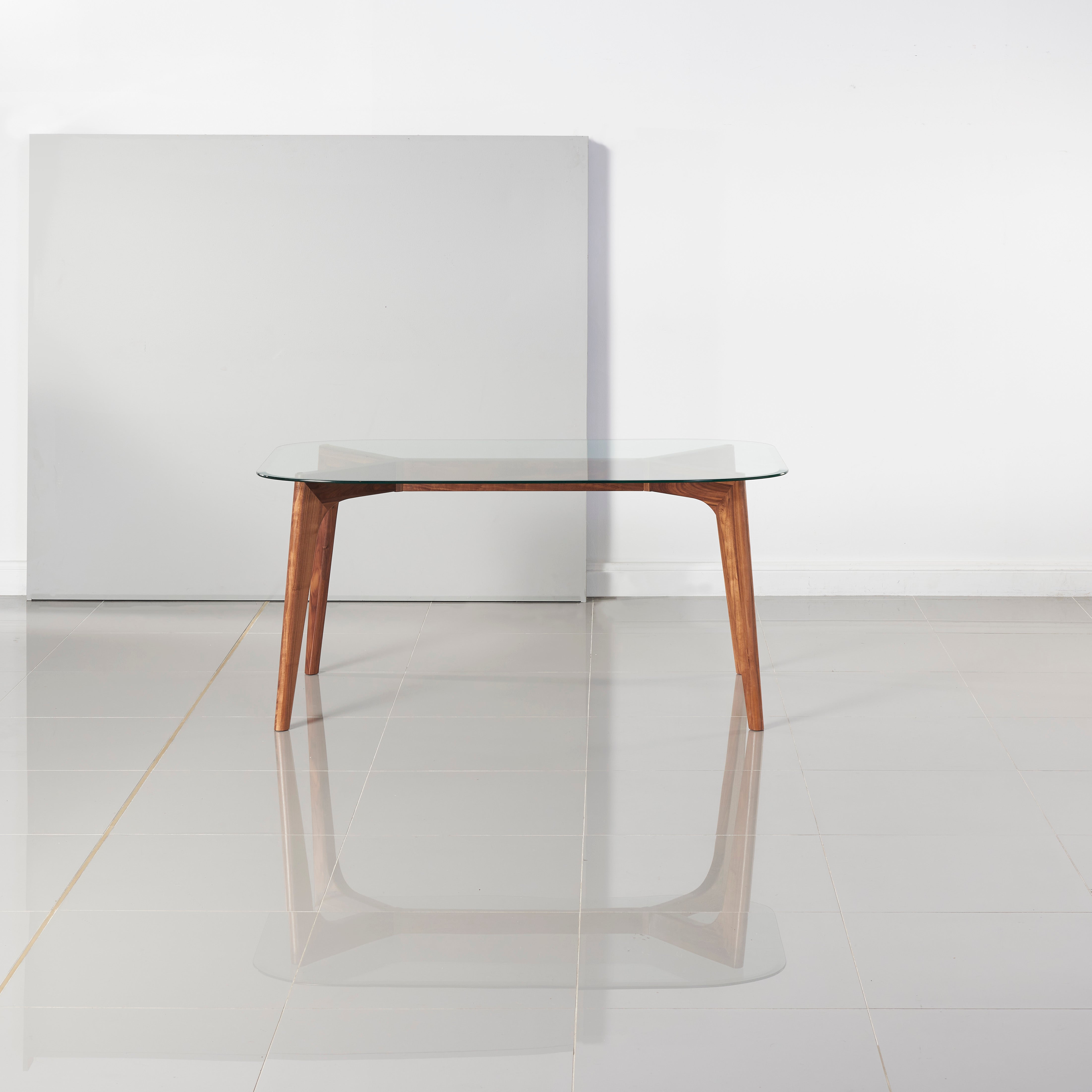 Hilda Solid Wood Dining Table - Glass + Solid Walnut