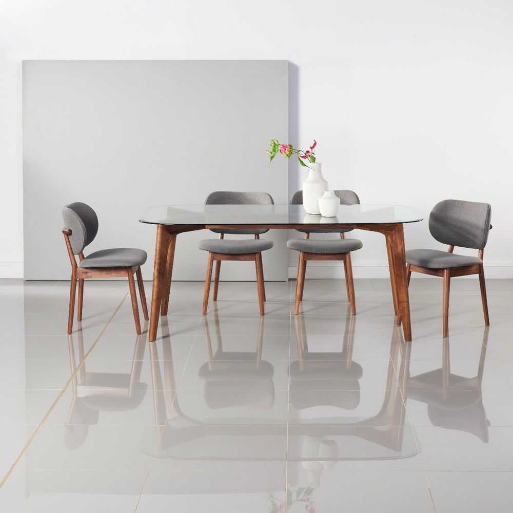 Hilda Solid Wood Dining Table - Glass + Solid Walnut