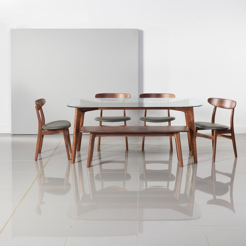 Hilda Solid Wood Dining Table - Glass + Solid Walnut