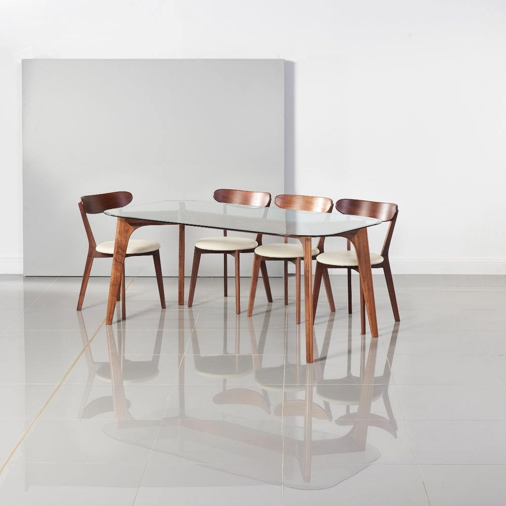 Hilda Solid Wood Dining Table - Glass + Solid Walnut