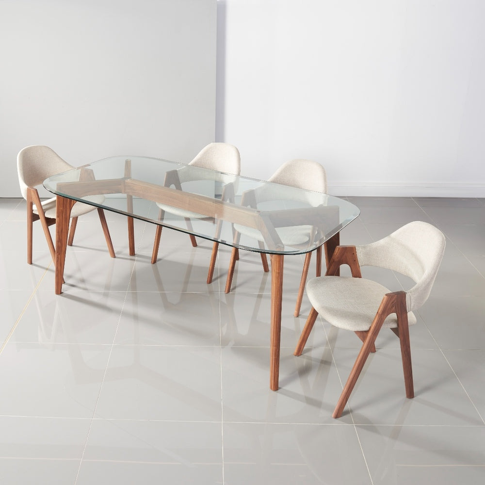 Hilda Solid Wood Dining Table - Glass + Solid Walnut