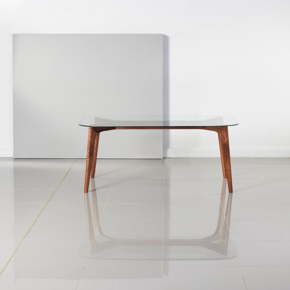 Hilda Solid Wood Dining Table - Glass + Solid Walnut