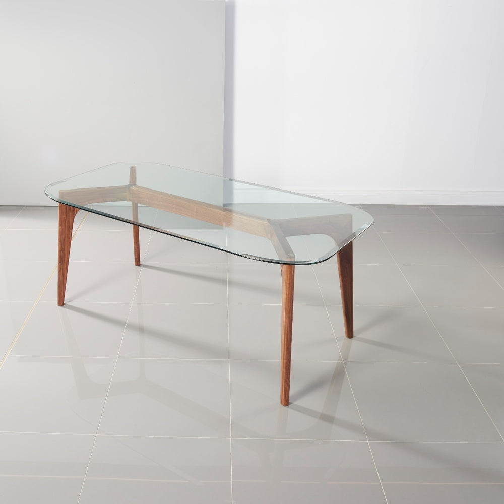 Hilda Solid Wood Dining Table - Glass + Solid Walnut