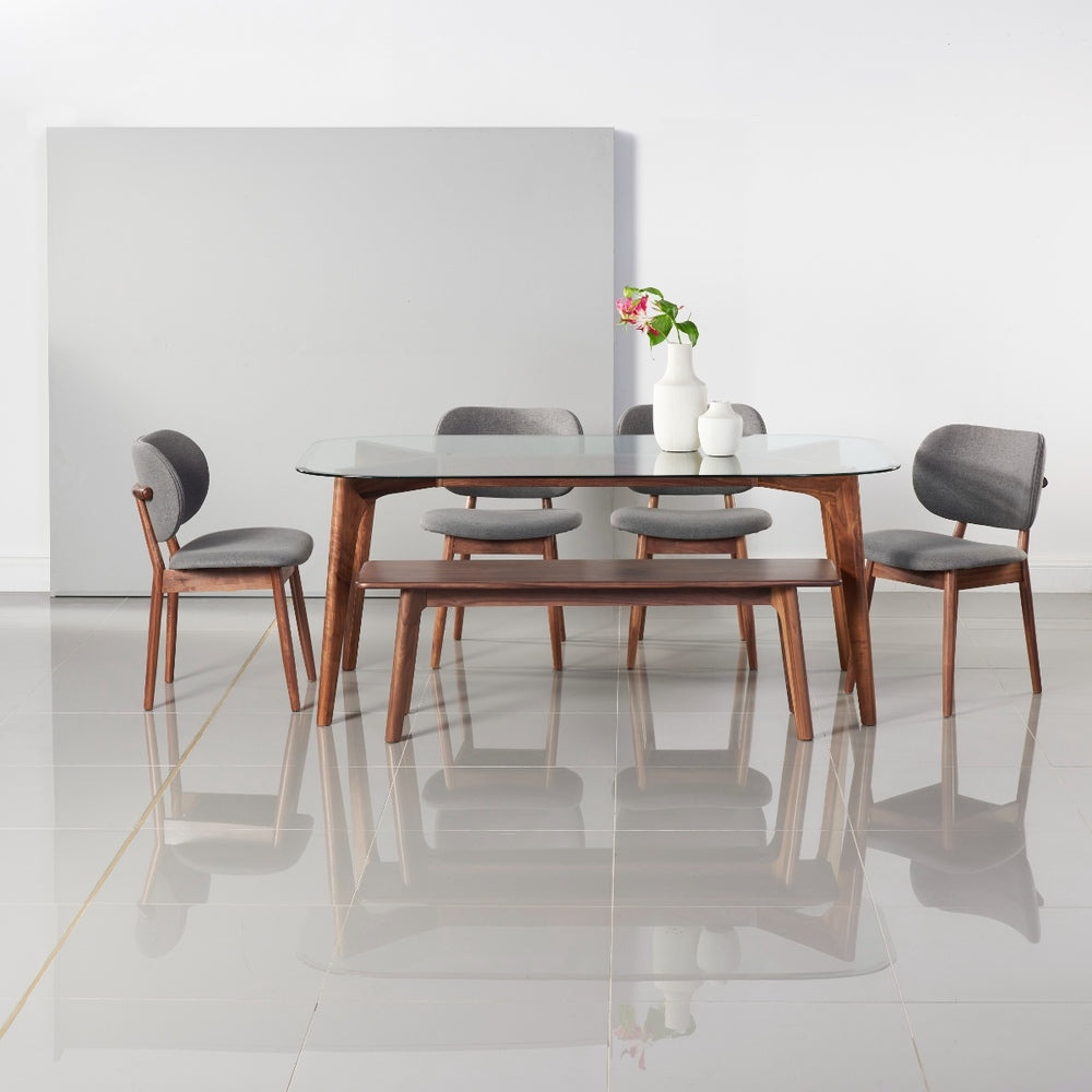 Hilda Solid Wood Dining Table - Glass + Solid Walnut