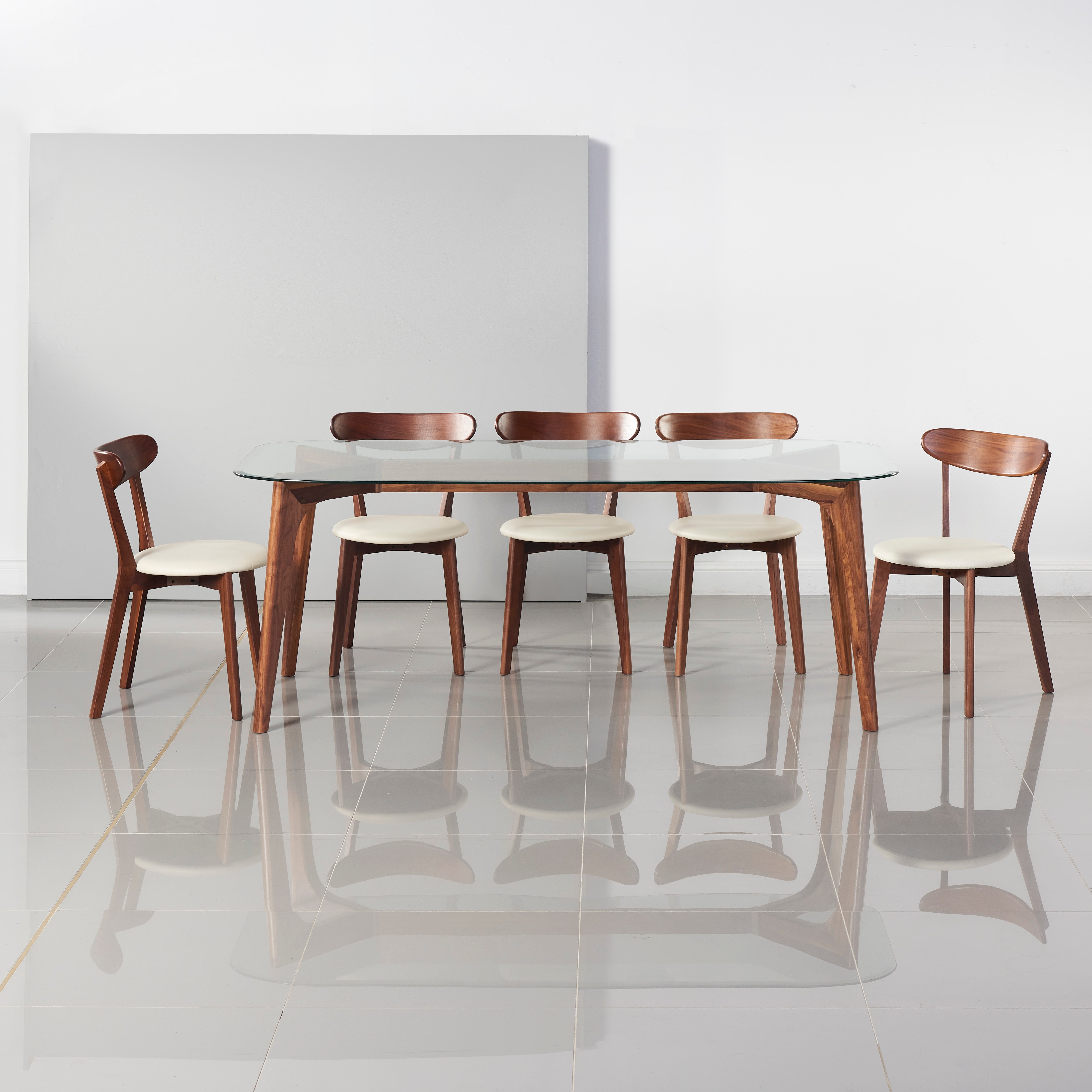 Hilda Solid Wood Dining Table - Glass + Solid Walnut