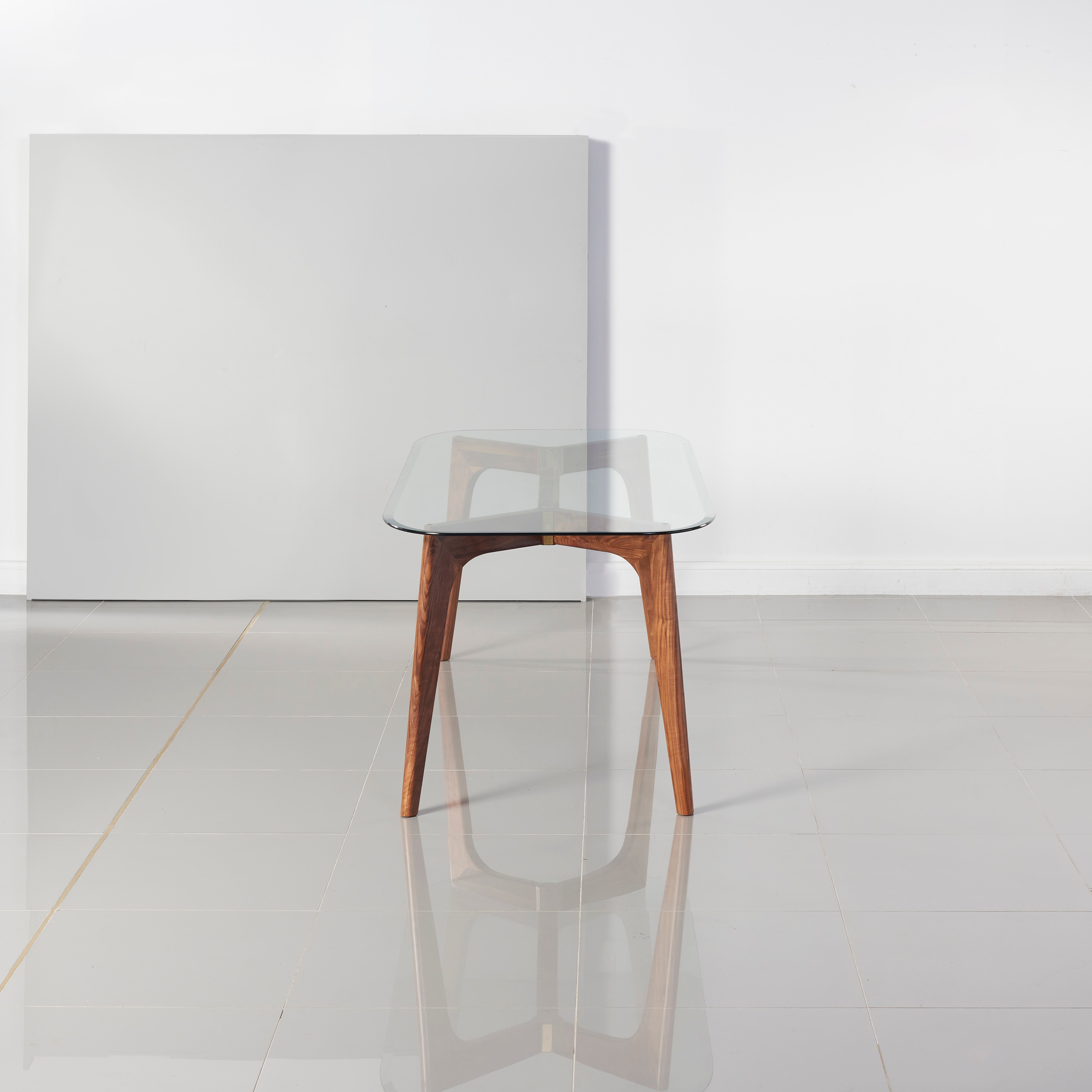 Hilda Solid Wood Dining Table - Glass + Solid Walnut