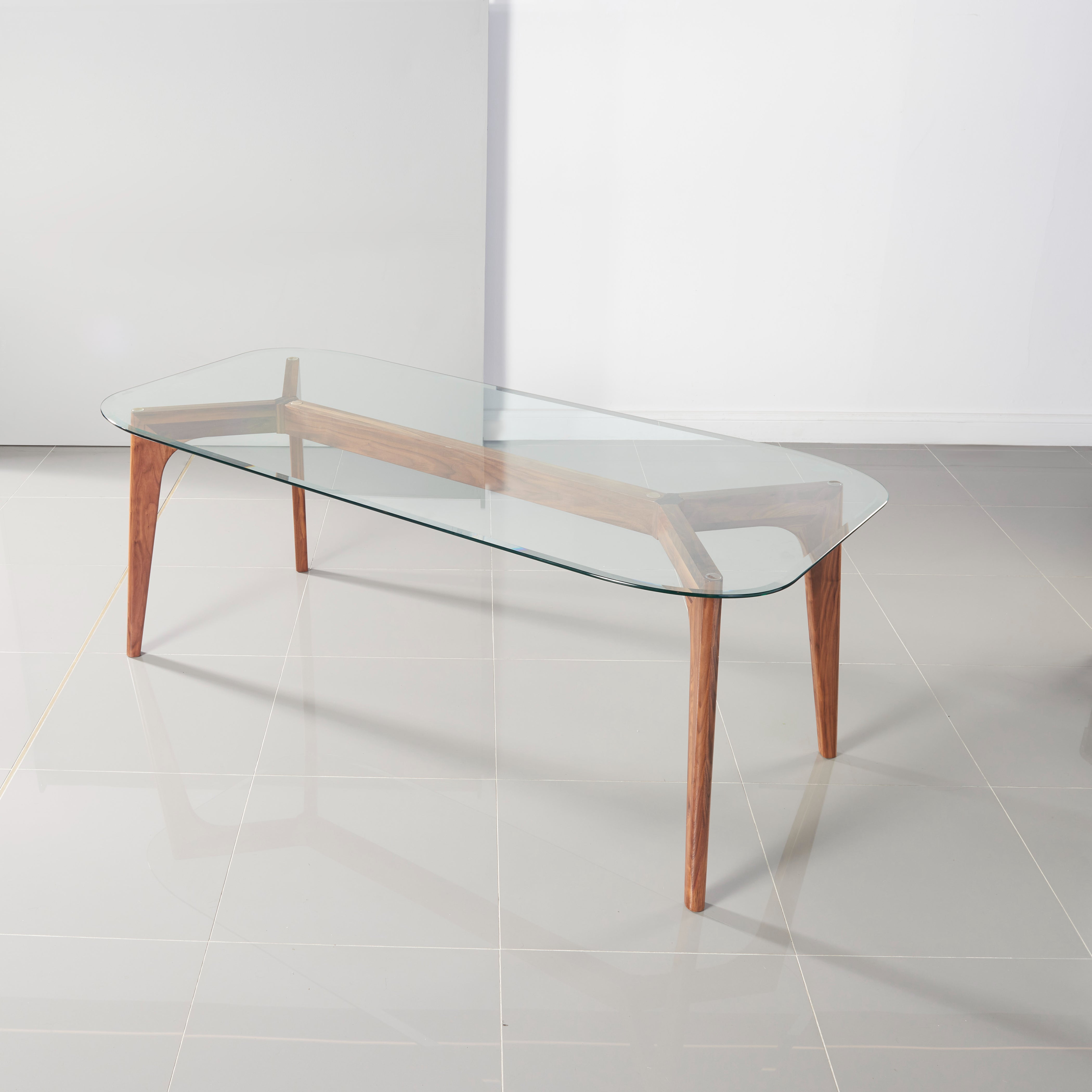 Hilda Solid Wood Dining Table - Glass + Solid Walnut