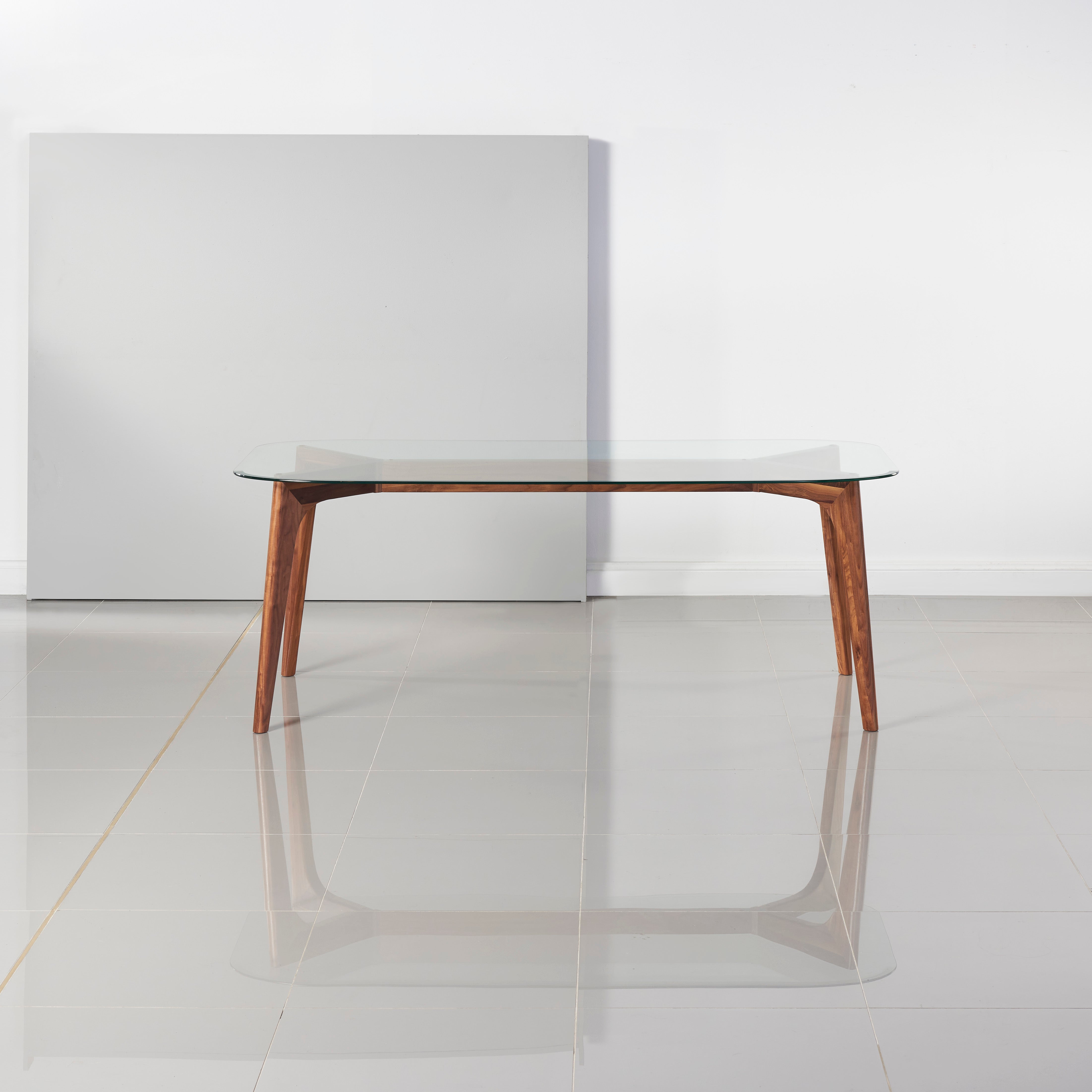 Hilda Solid Wood Dining Table - Glass + Solid Walnut