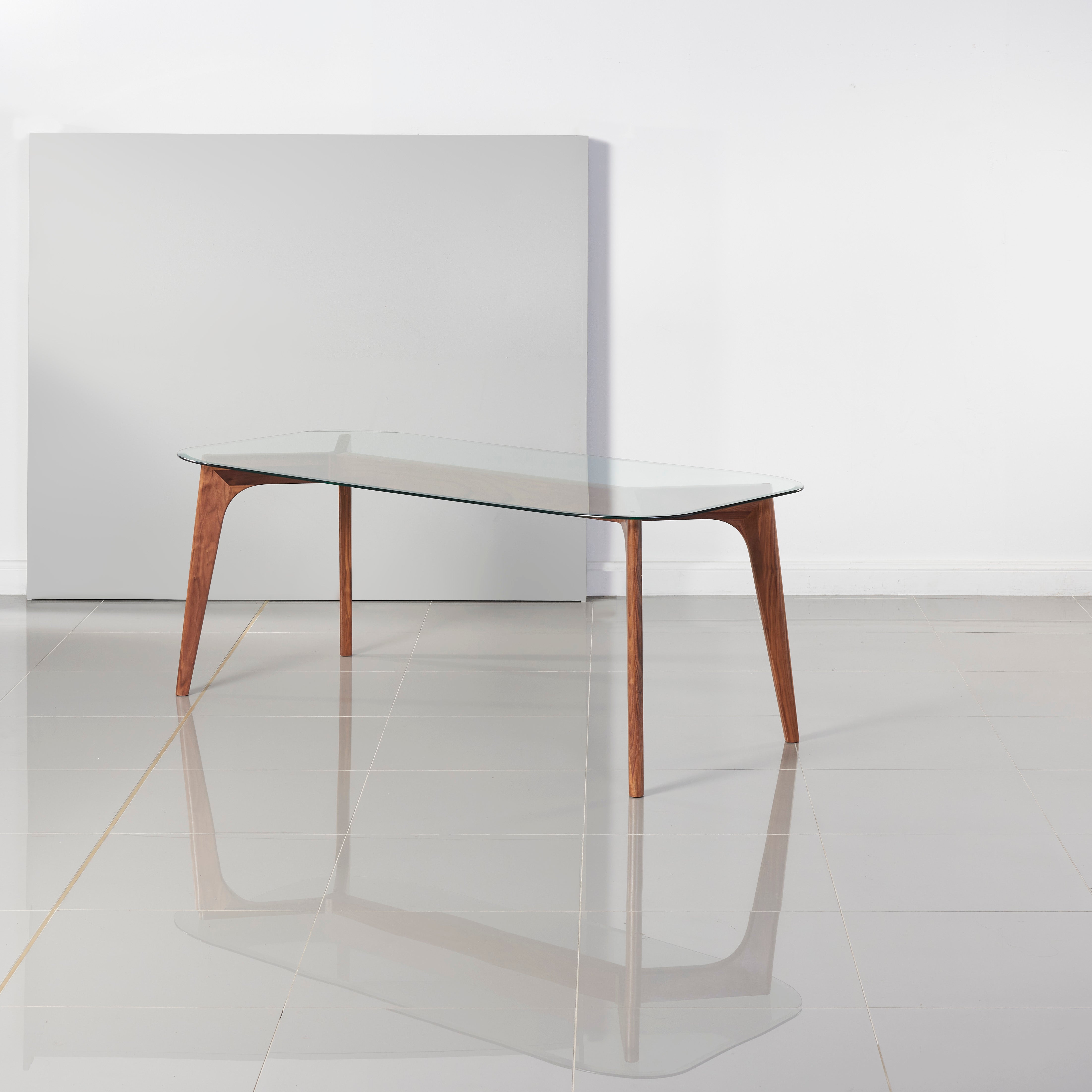 Hilda Solid Wood Dining Table - Glass + Solid Walnut